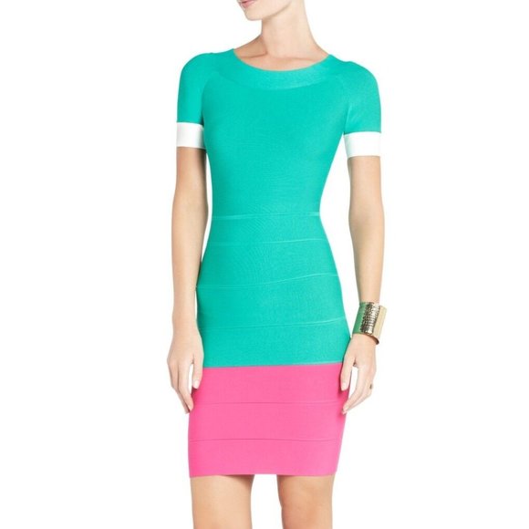 SALE- BCBG Kisha Color Block Power Bandage Dress Medium - Picture 3 of 6